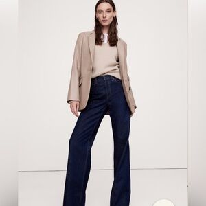 Banana Republic Urban flared leg dark wash blue jeans.